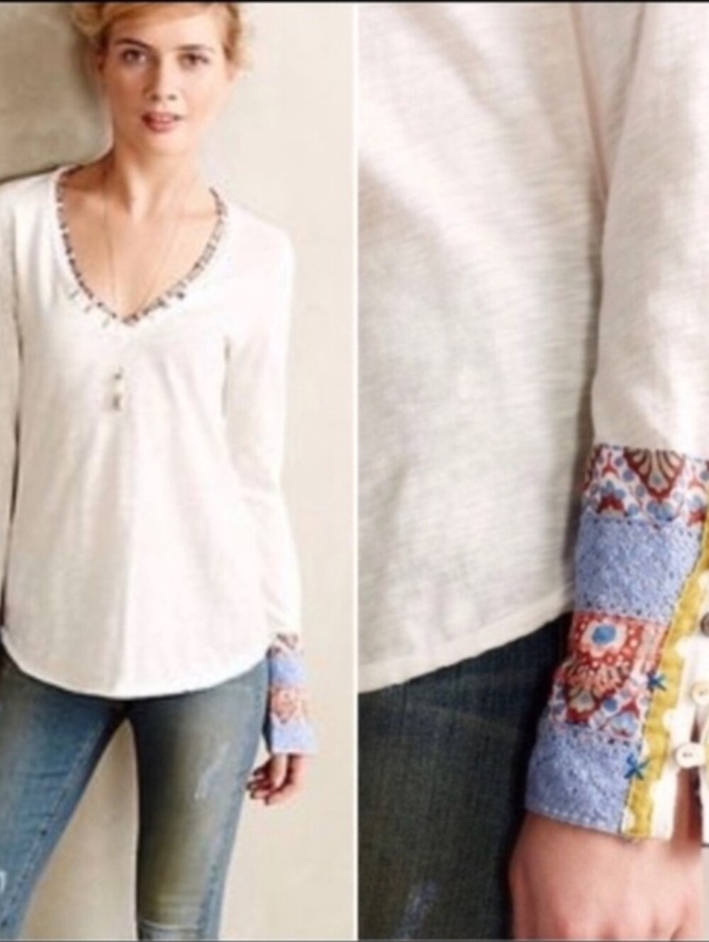 Anthropologie Little Yellow Button Lata Embellished Top Size Small
